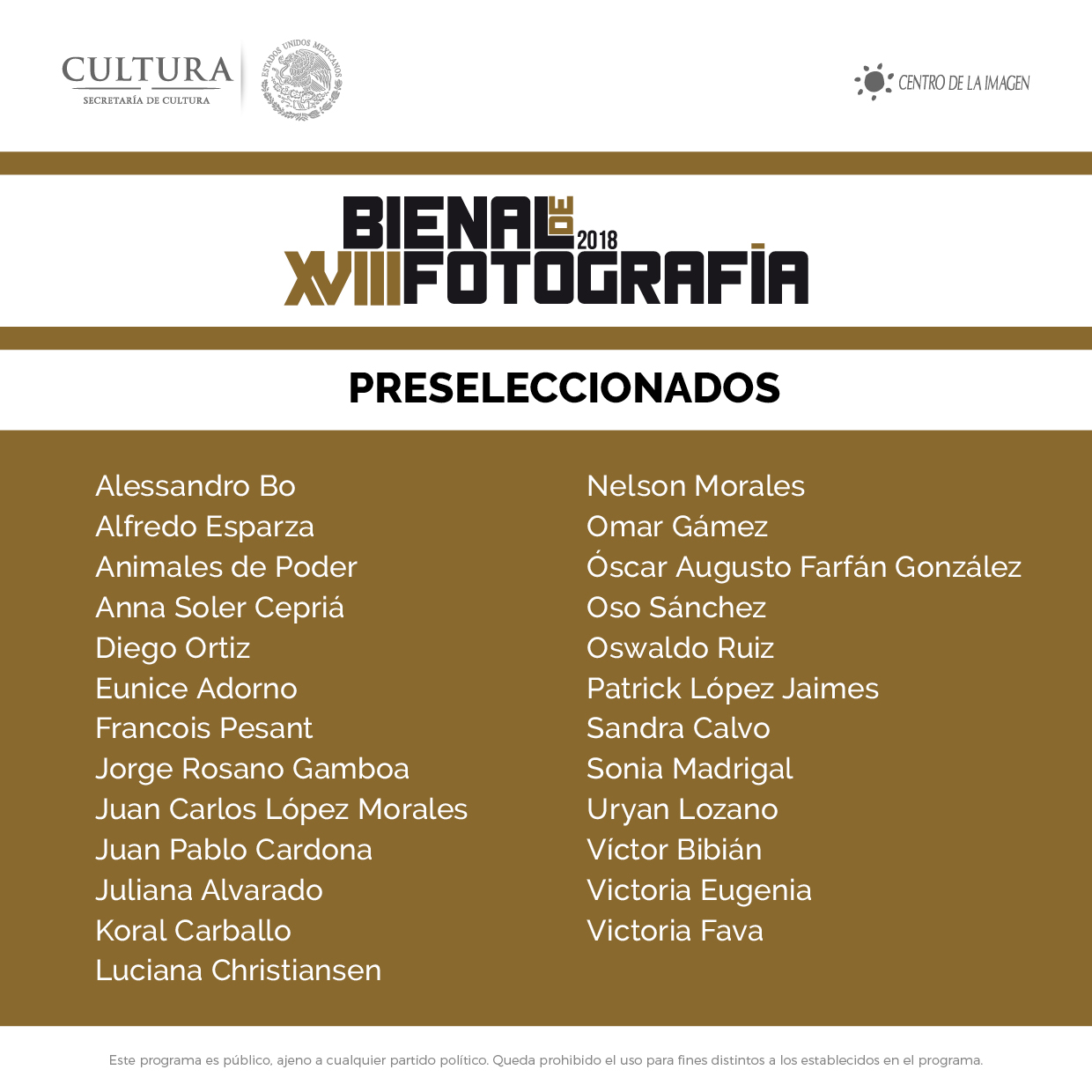 Preseleccionados XVIII Bienal de fotografía