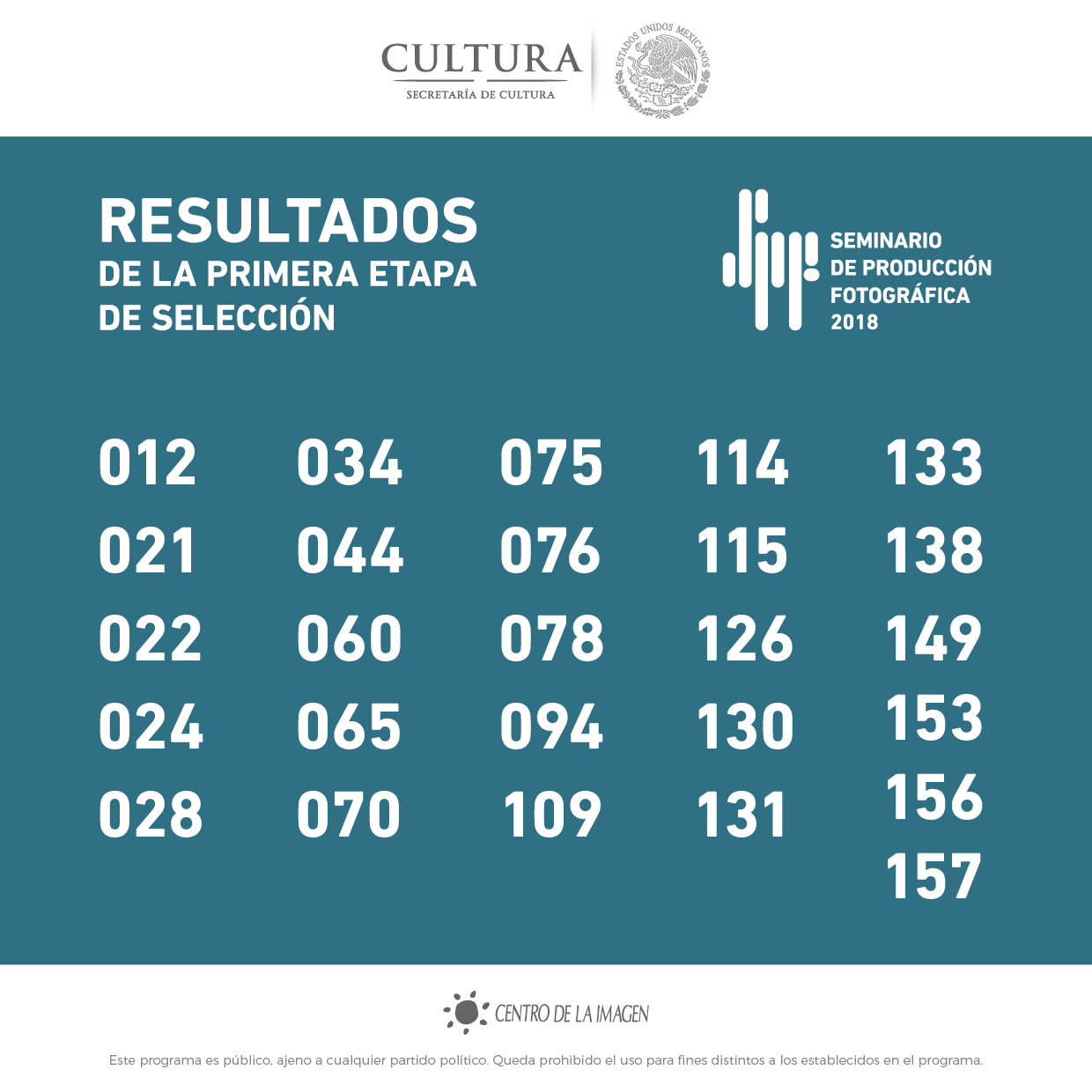 Folios preseleccionados: 012, 021, 022, 024, 028, 034, 044, 060, 065, 070, 075, 076, 078, 094, 109, 114, 115, 126, 130, 131, 133, 138, 149, 153, 156, 157